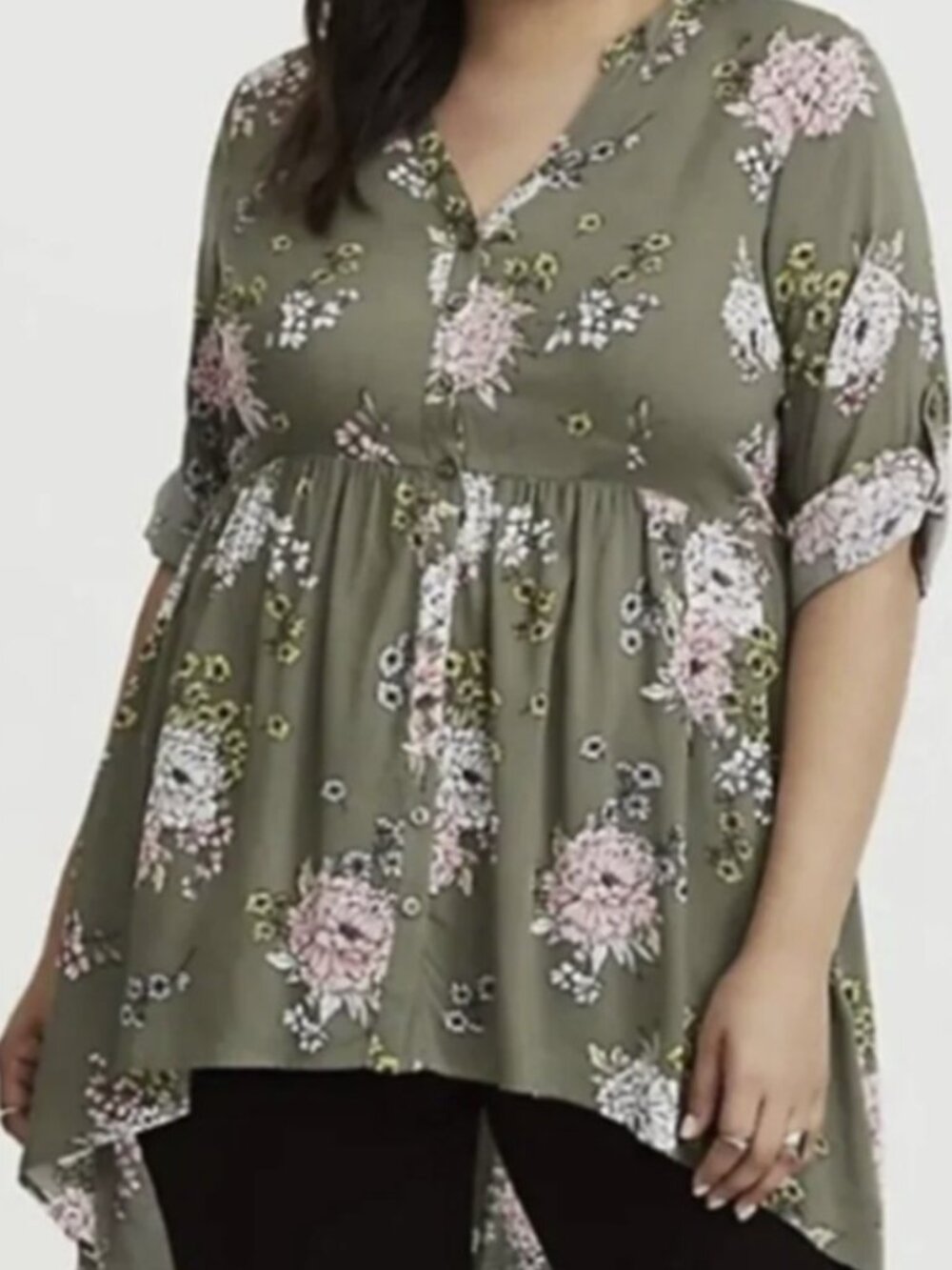 Torrid Lexie Floral Babydoll Challis Tunic High Low Boho Semi Sheer Top Gray 4X